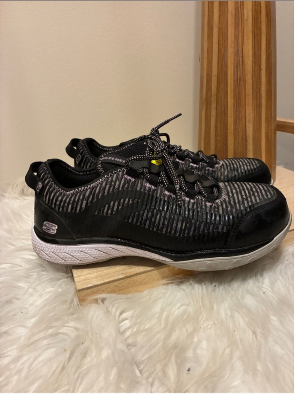 Skechers Work Steel Toe Black, Gray & White Knit Lace-Up Sneakers
